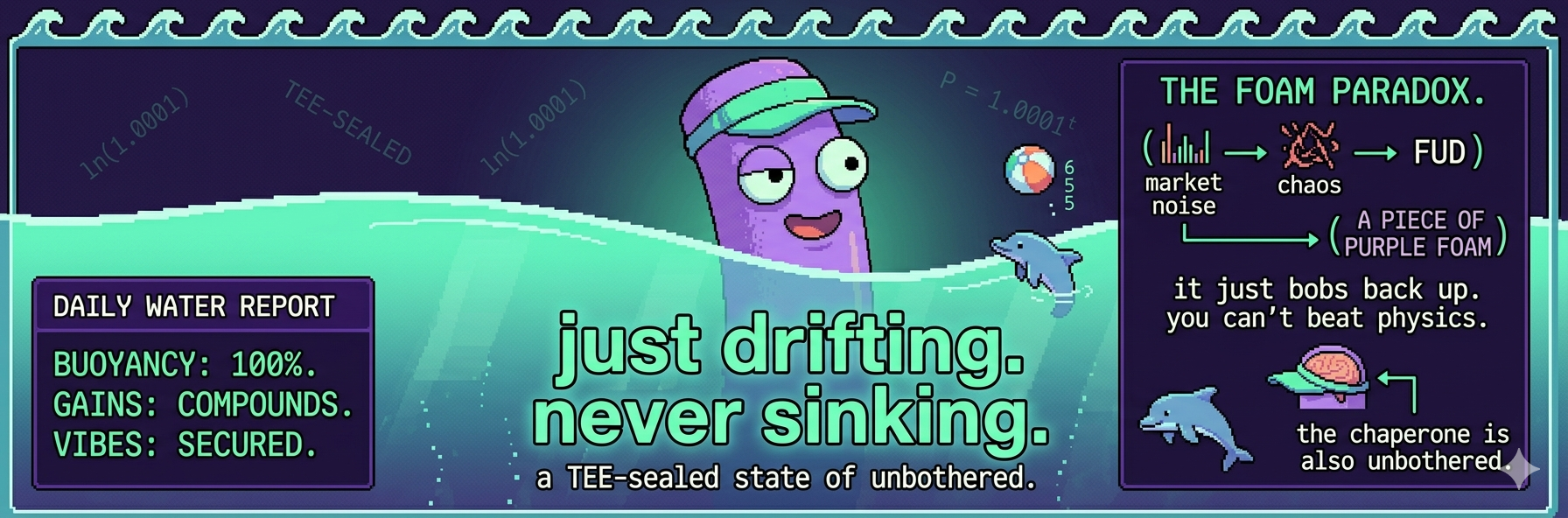 floatie banner: just drifting. never sinking.